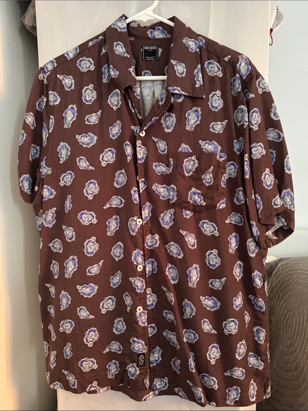Todd Snyder Brown Short-Sleeve Oyster Print Button-Down Camp-Collar Shirt Mens